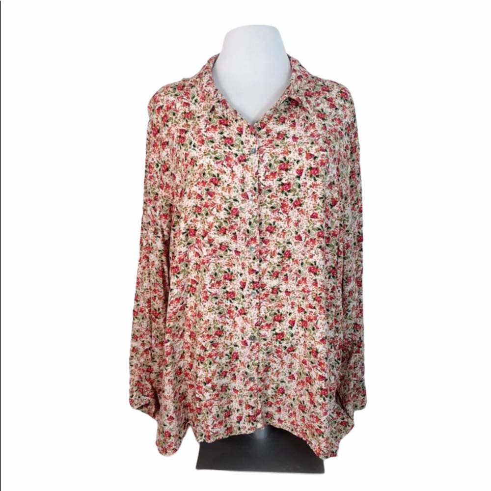 J. Jill Floral Blouse Button Front Collared Shirt